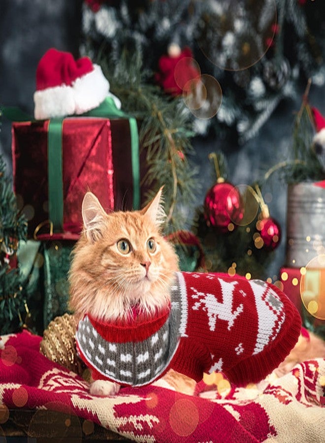 Gvhntk كنزات عيد الميلاد للكلاب والقطط، ملابس عيد الميلاد للحيوانات الأليفة، طقم قطط كلاسيكي للعطلات، كنزة دافئة مزينة برسومات غزال الرنة وندفة الثلج للقطط الصغيرة والجراء. - Image 5